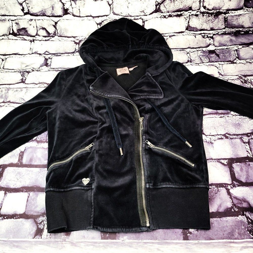 Juicy Couture juniors womens black velvet foldover breast hoodie